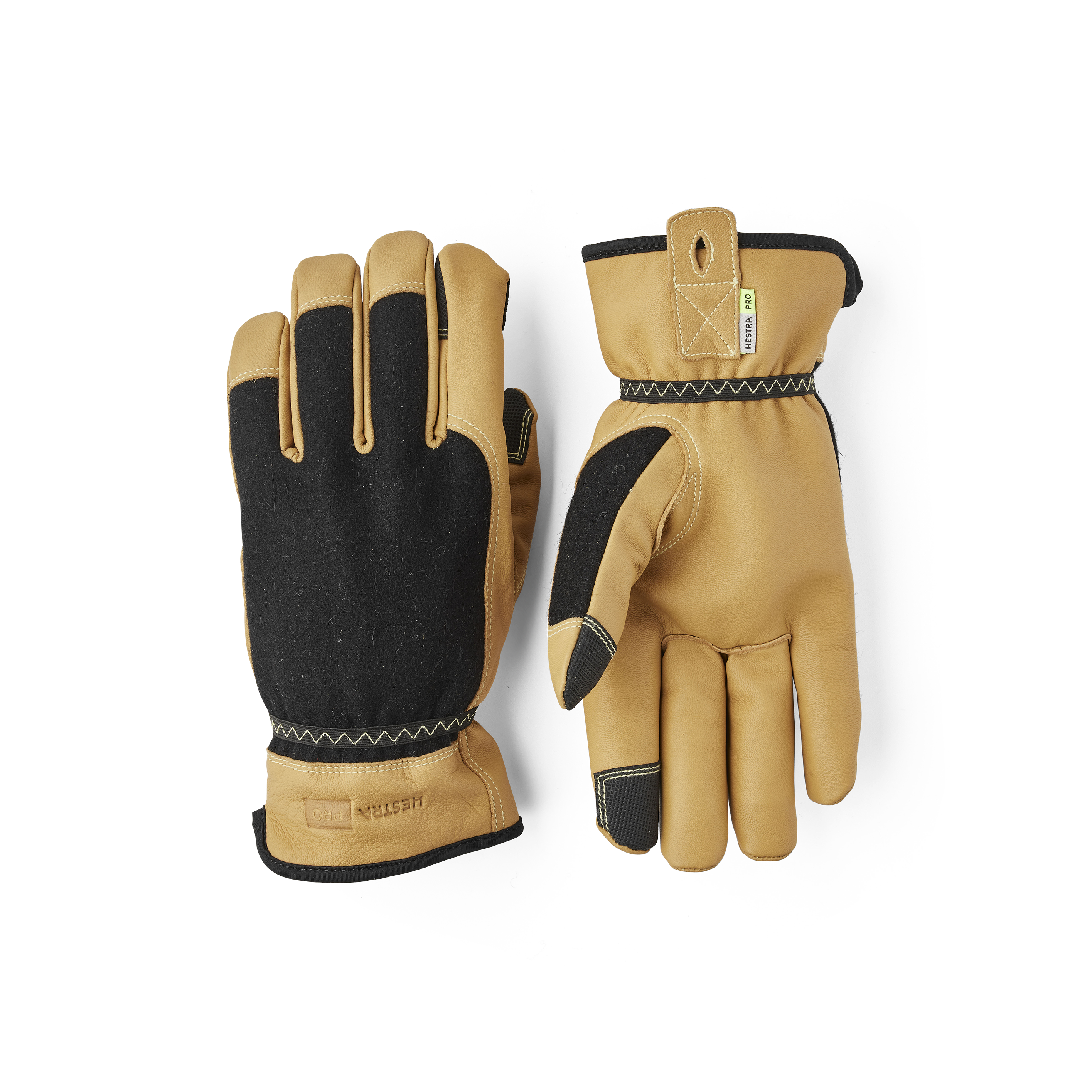 Hestra Kobolt Winter Wool handske i Svart/Tan – framifrån